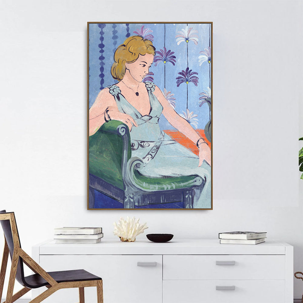 Poised Elegance: Lady In Blue Canvas Wall Art