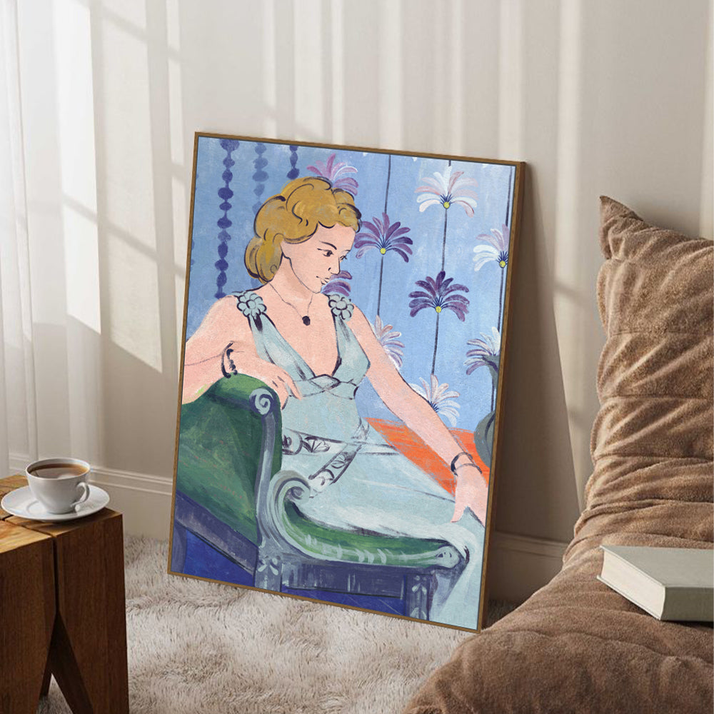 Poised Elegance: Lady In Blue Canvas Wall Art