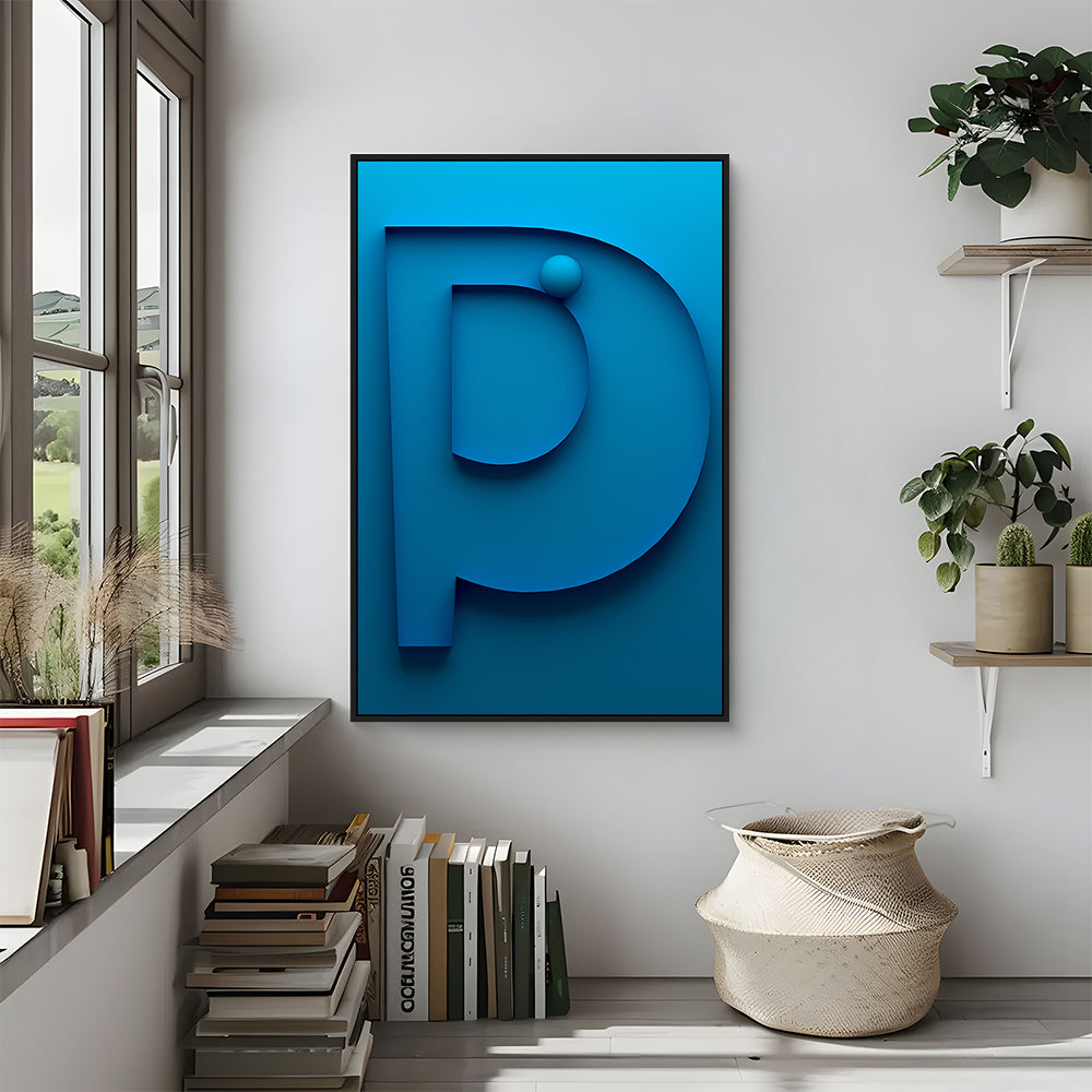 "Playful Perspectives" Geometric Blue Canvas Wall Art
