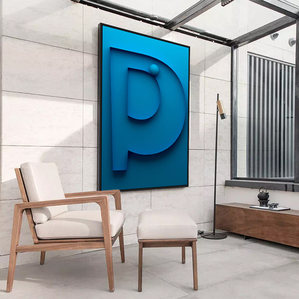 "Playful Perspectives" Geometric Blue Canvas Wall Art