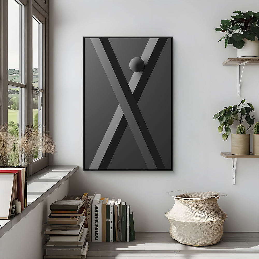 "X-Captioned Geometry" Modern Monochrome Canvas Wall Art
