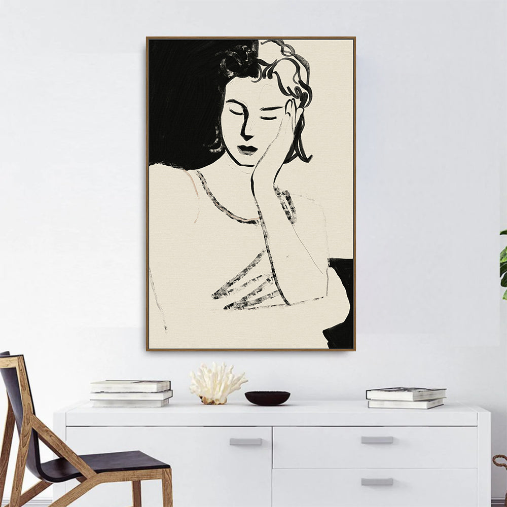 Serene Contemplation: Minimalist Black And White Portrait Canvas Wall Art