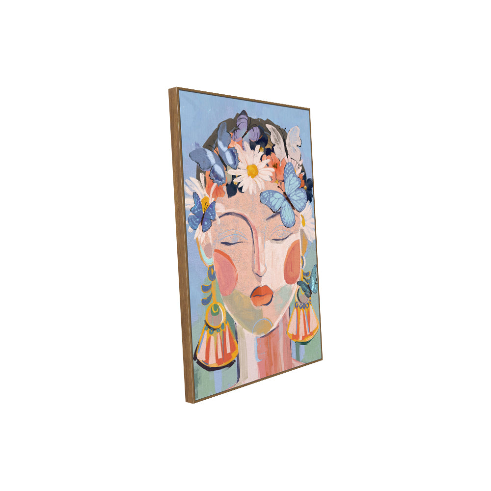 Whimsical Blossoms: Floral And Butterfly Portrait Canvas Wall Art