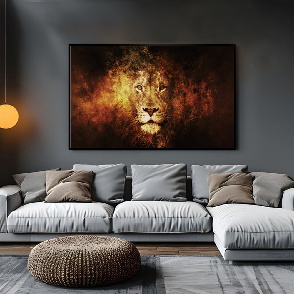 Majestic Lion Fire – Powerful & Fiery Wildlife Decor Canvas Wall Art