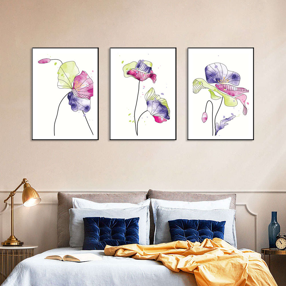 3-Piece Vibrant Floral Watercolor Canvas Wall Art