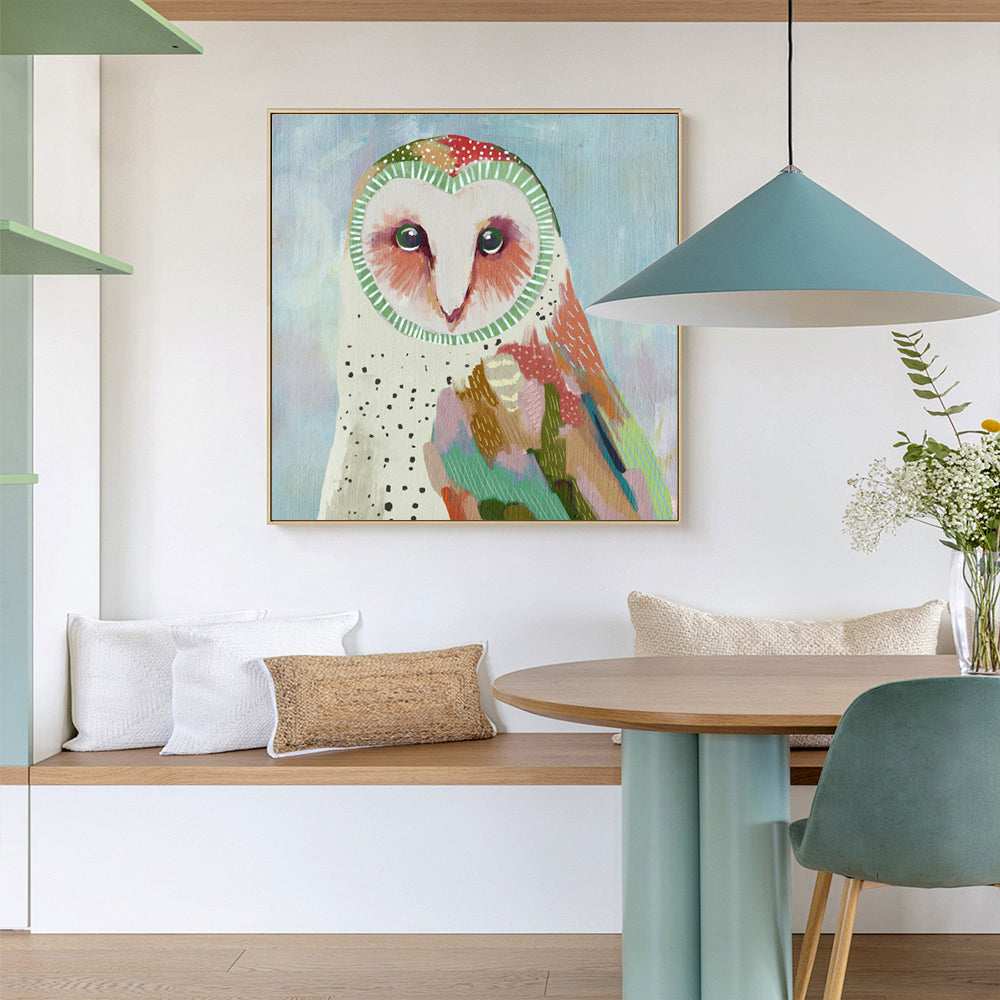 Whimsical Barn Owl – Vibrant & Artistic Owl Painting Canvas Wall Art