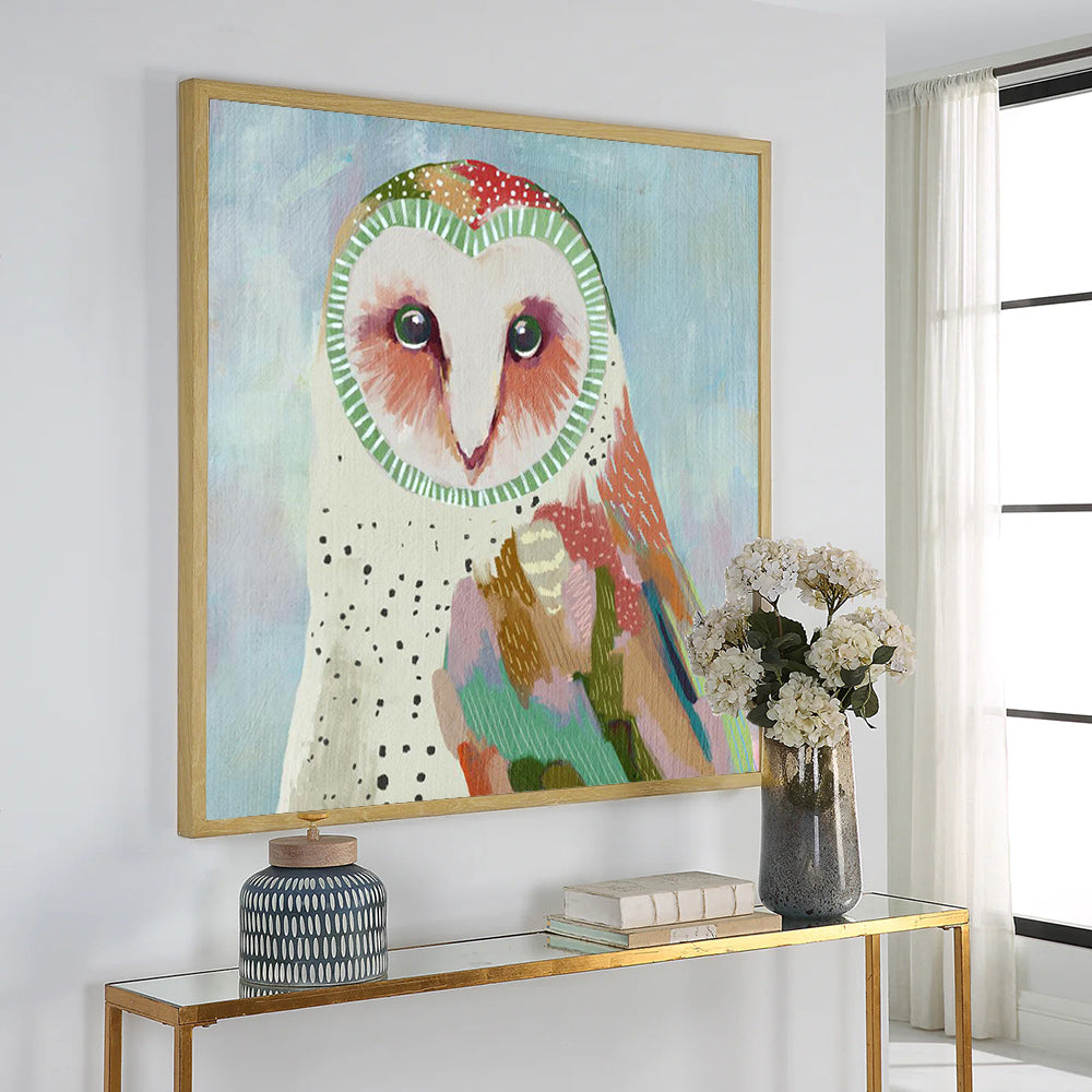 Whimsical Barn Owl – Vibrant & Artistic Owl Painting Canvas Wall Art