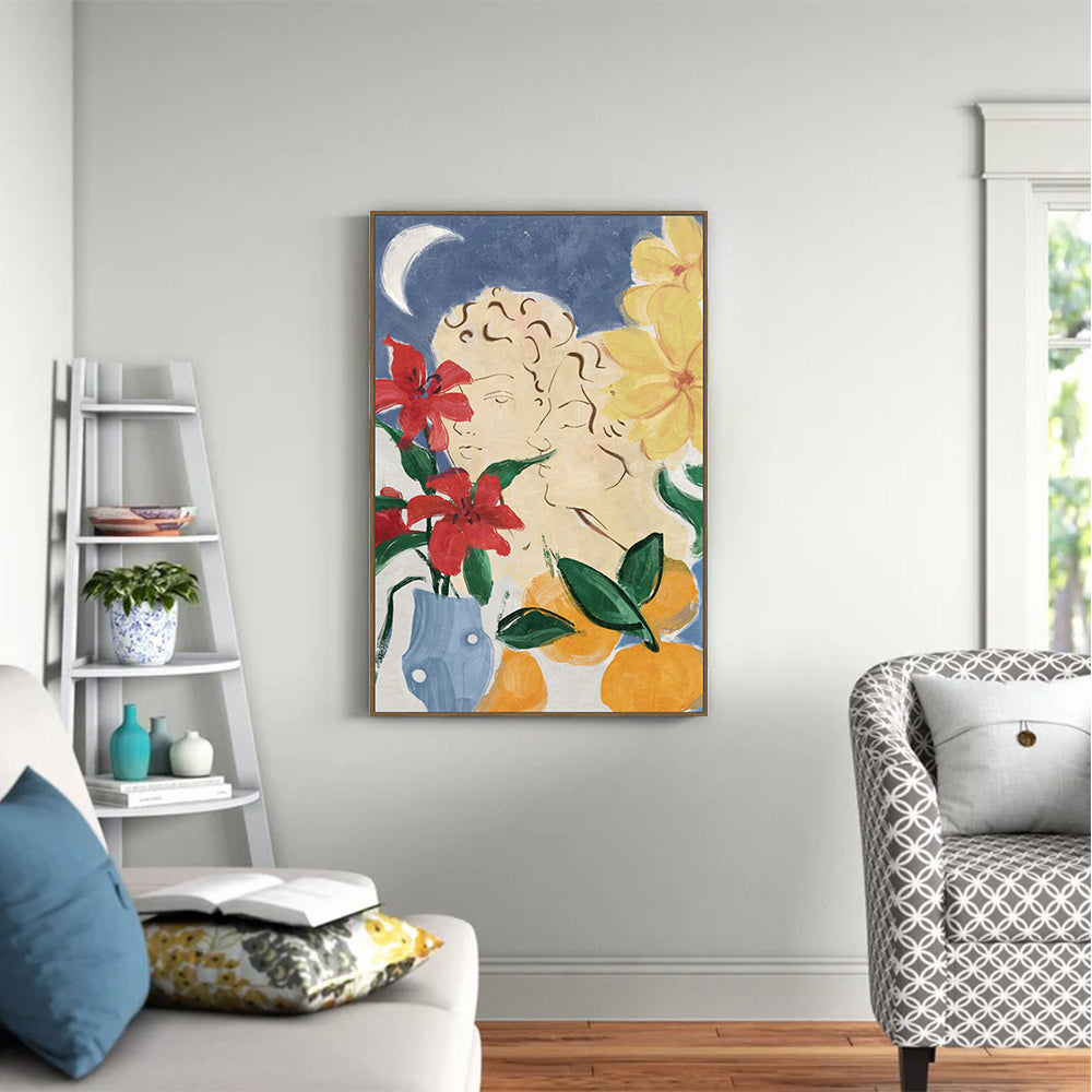 Moonlit Blooms: Floral And Portrait Canvas Wall Art