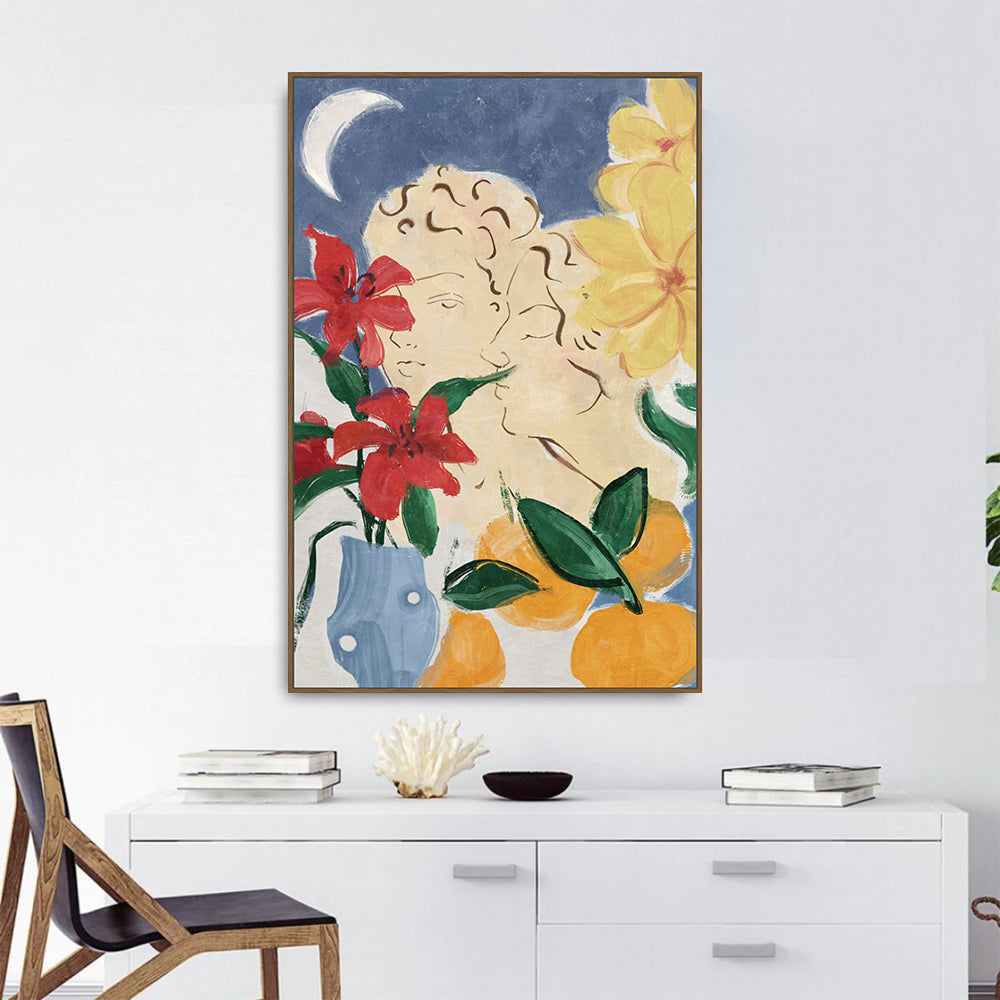 Moonlit Blooms: Floral And Portrait Canvas Wall Art