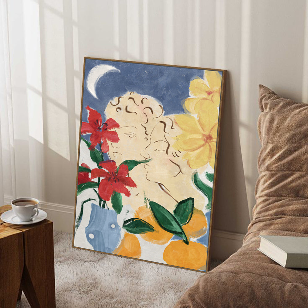 Moonlit Blooms: Floral And Portrait Canvas Wall Art