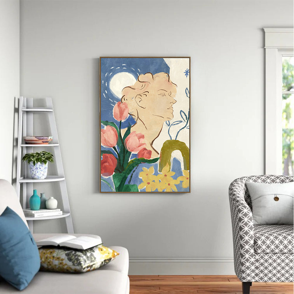 Moonlit Garden: Floral And Portrait Canvas Wall Art