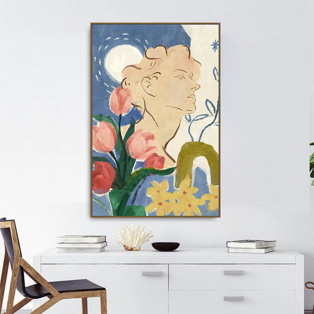 Moonlit Garden: Floral And Portrait Canvas Wall Art