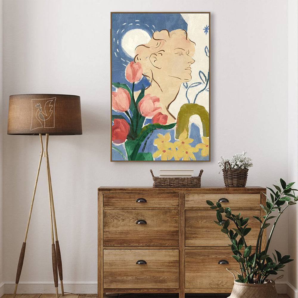 Moonlit Garden: Floral And Portrait Canvas Wall Art
