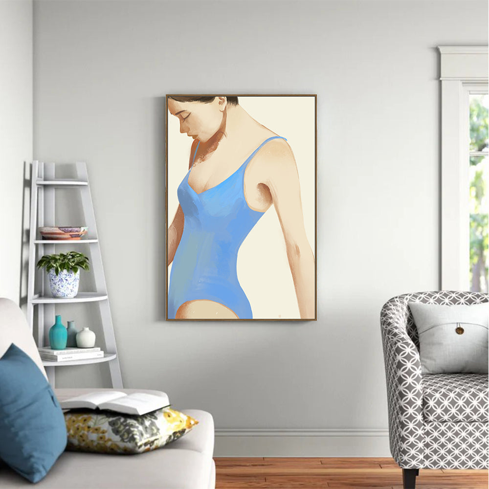 Blue Serenity: Minimalist Portrait Canvas Wall Art