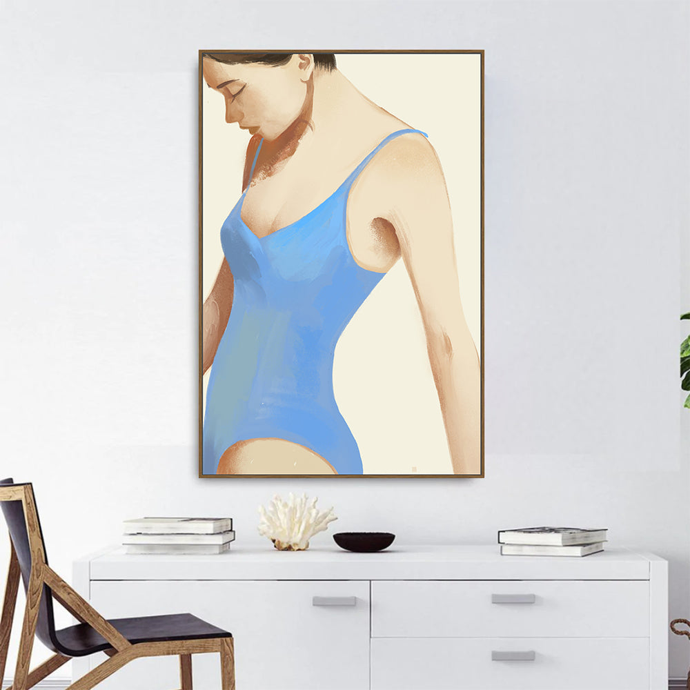 Blue Serenity: Minimalist Portrait Canvas Wall Art