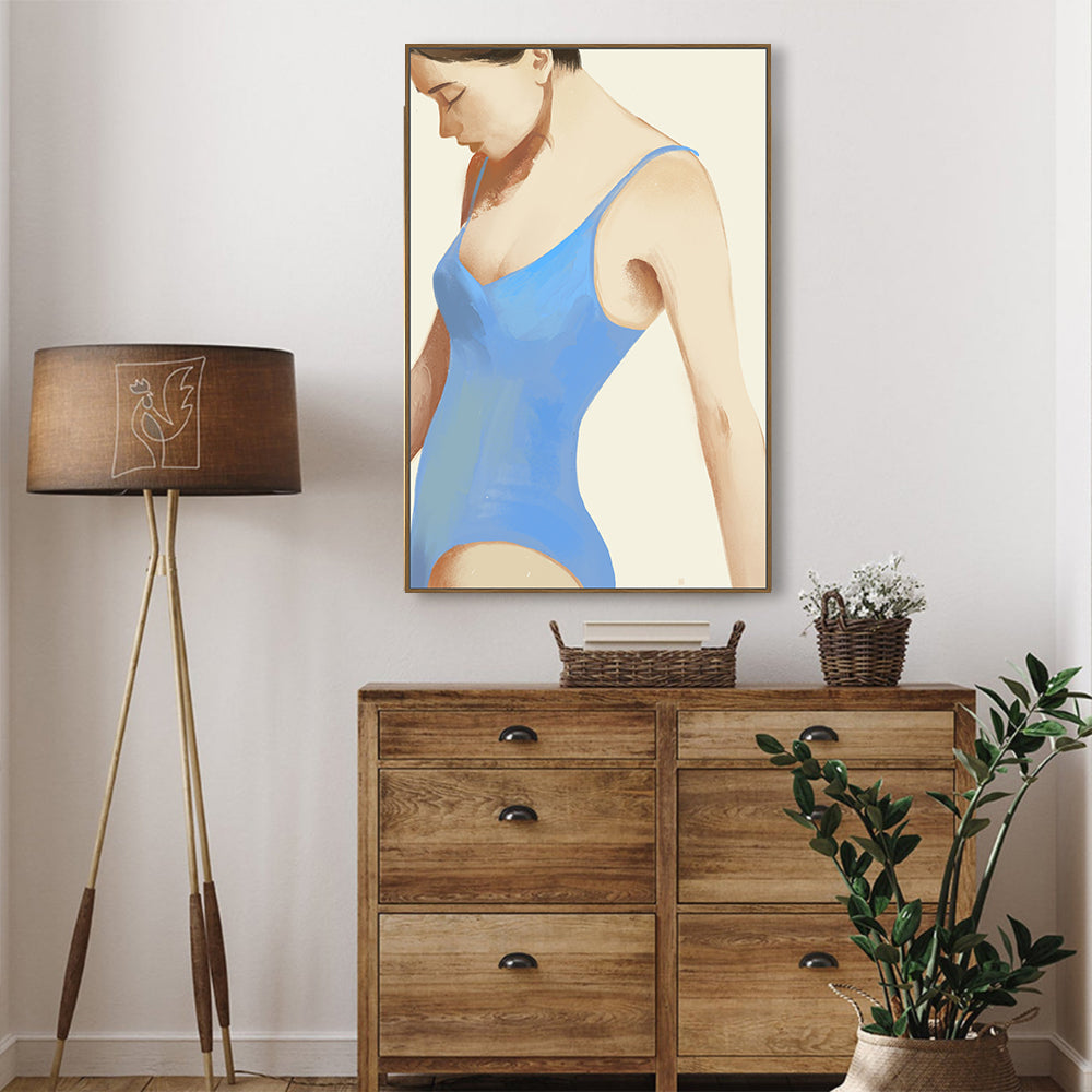 Blue Serenity: Minimalist Portrait Canvas Wall Art