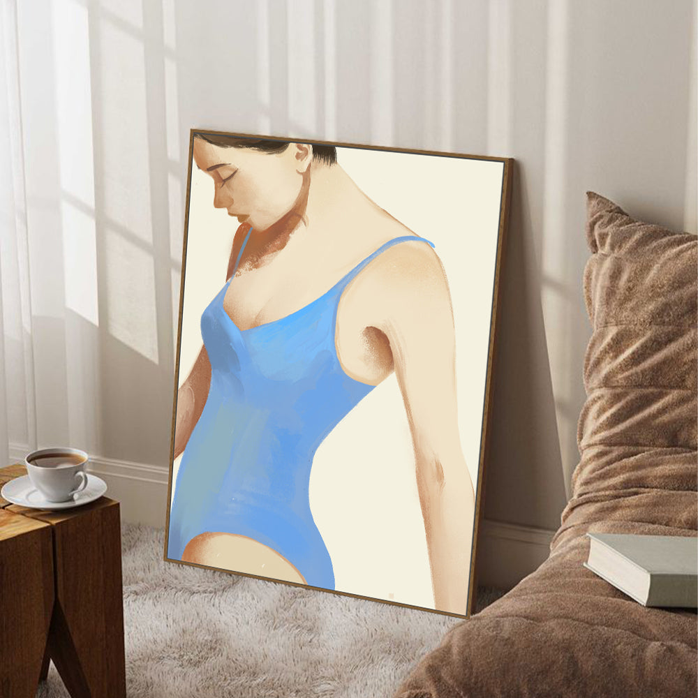 Blue Serenity: Minimalist Portrait Canvas Wall Art