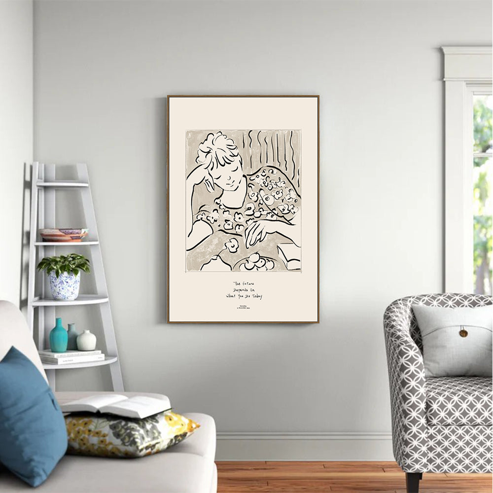 Pensive Grace: Minimalist Line Art Canvas Wall Art