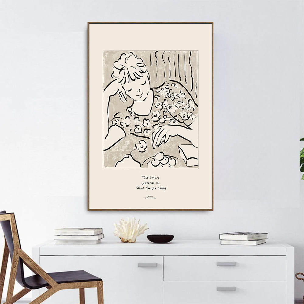Pensive Grace: Minimalist Line Art Canvas Wall Art