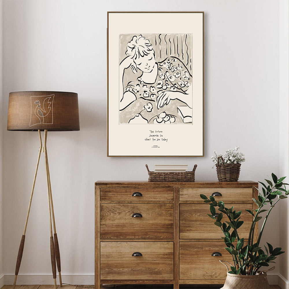 Pensive Grace: Minimalist Line Art Canvas Wall Art