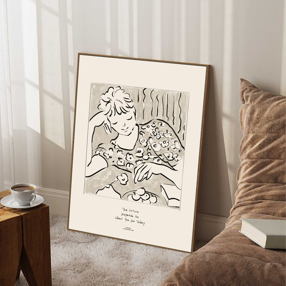 Pensive Grace: Minimalist Line Art Canvas Wall Art