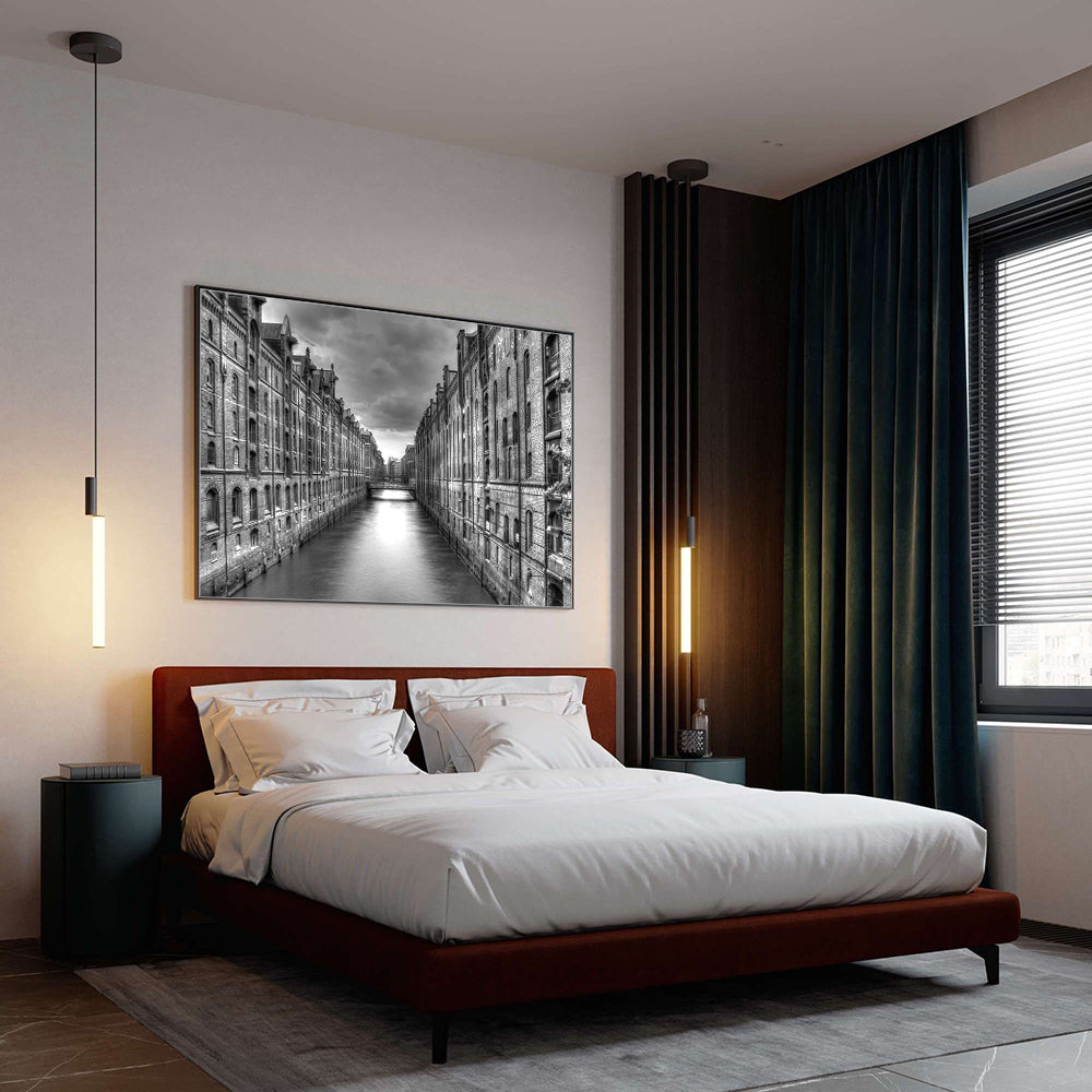 Black And White Architectural Canal Canvas Wall Art