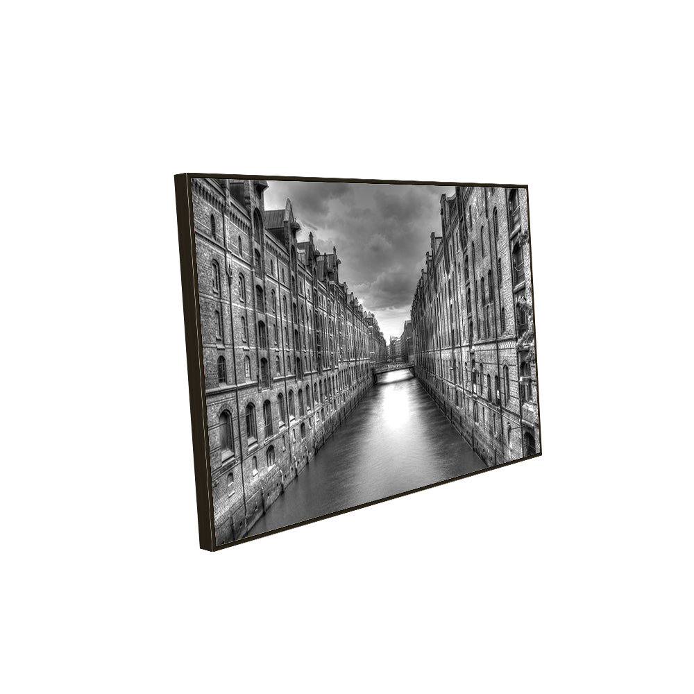 Black And White Architectural Canal Canvas Wall Art