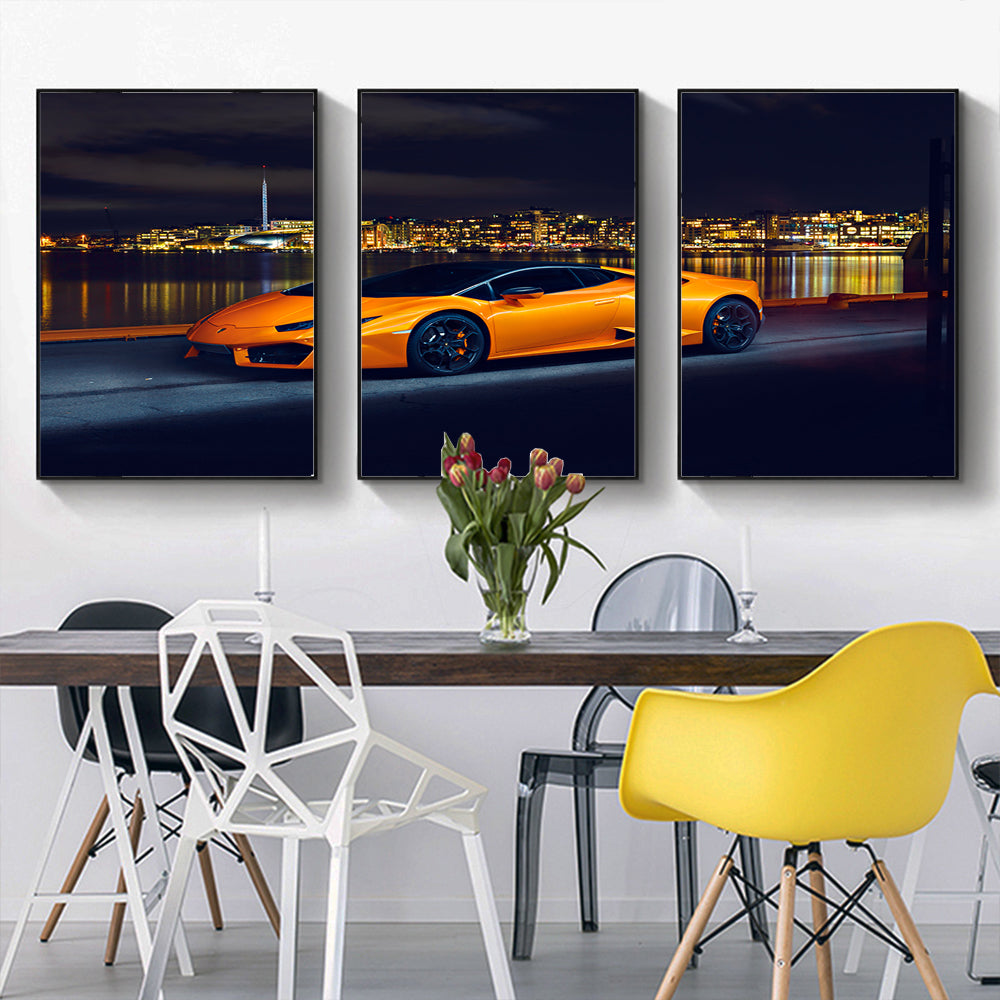 Luxury Sports Car Nightscape 3-Piece Canvas Wall Art