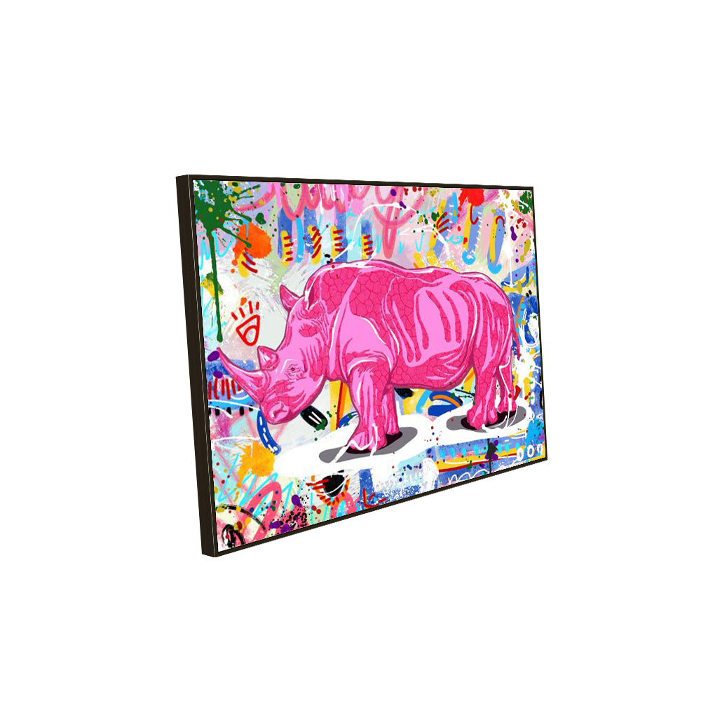 Vibrant Pink Rhino Graffiti Canvas Wall Art – Urban Street Art Aesthetic