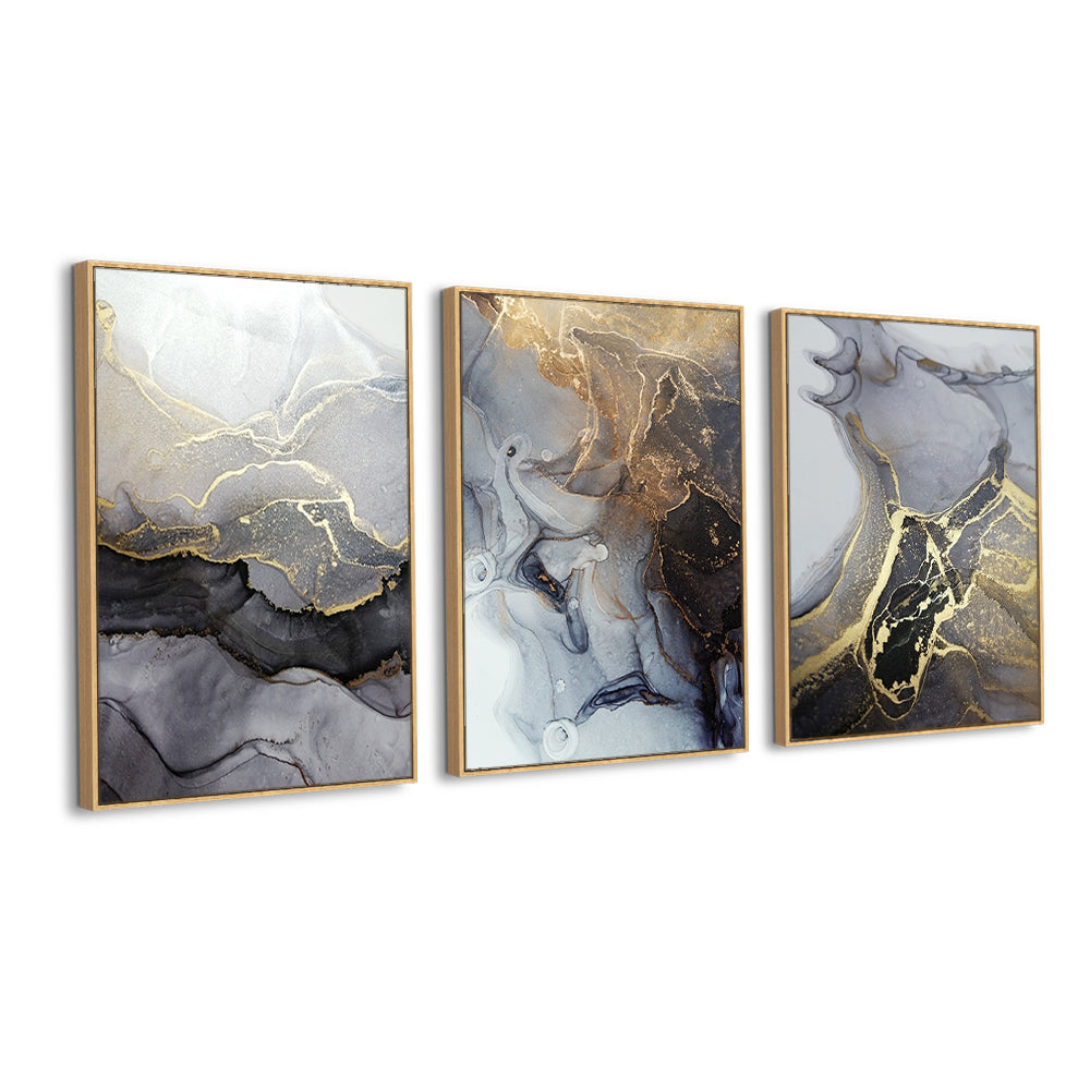 Luxury Gold & Black 3-Piece Canvas Wall Art – Modern Elegance Triptych