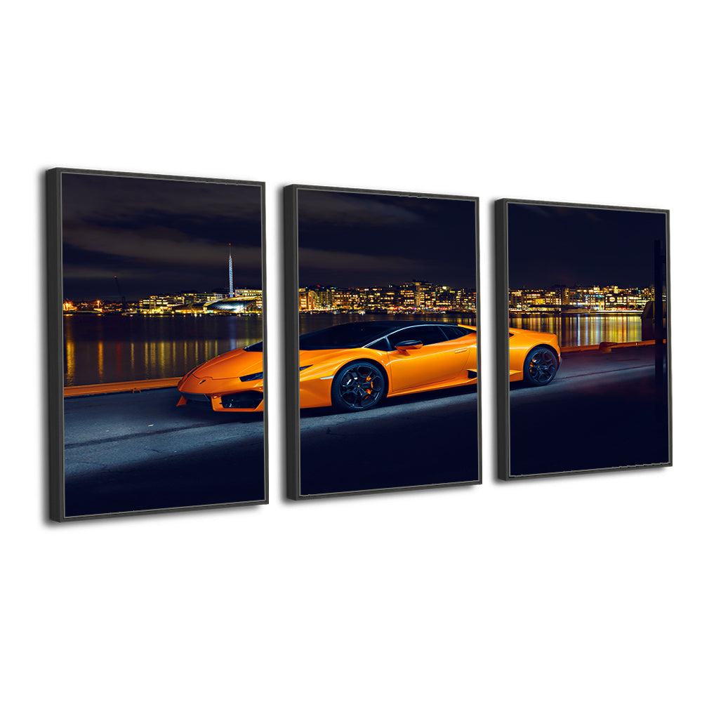 Luxury Sports Car Nightscape 3-Piece Canvas Wall Art