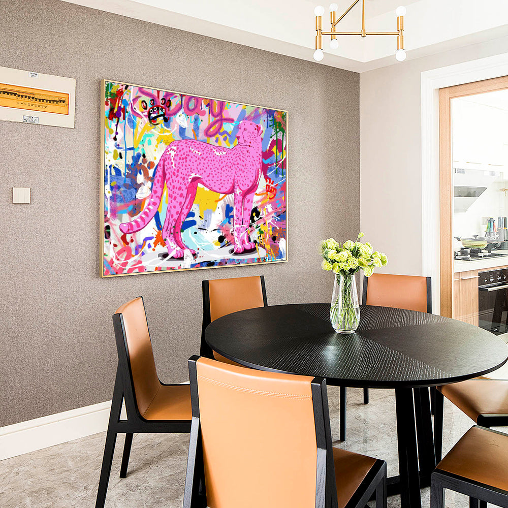 Bold Pink Cheetah Graffiti Canvas Wall Art – Urban Street Art Aesthetic