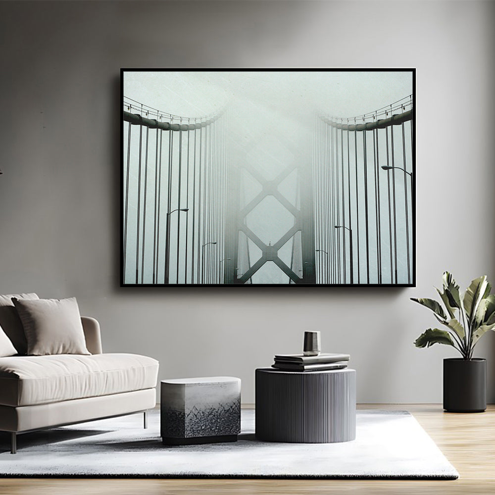 Misty Suspension Bridge Canvas Wall Art