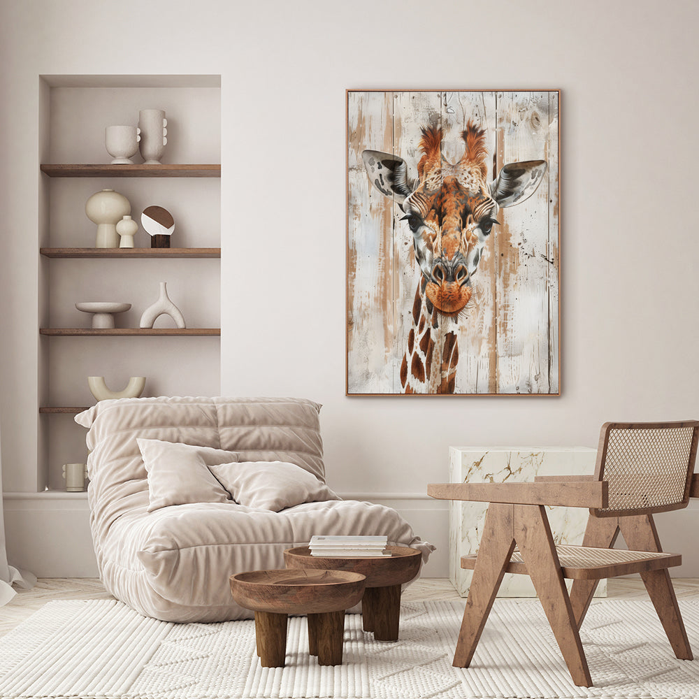 Rustic Giraffe Portrait Canvas Wall Art