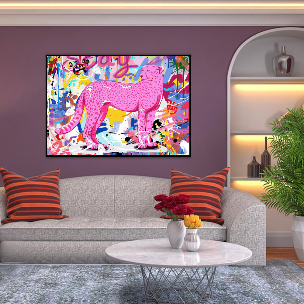 Bold Pink Cheetah Graffiti Canvas Wall Art – Urban Street Art Aesthetic
