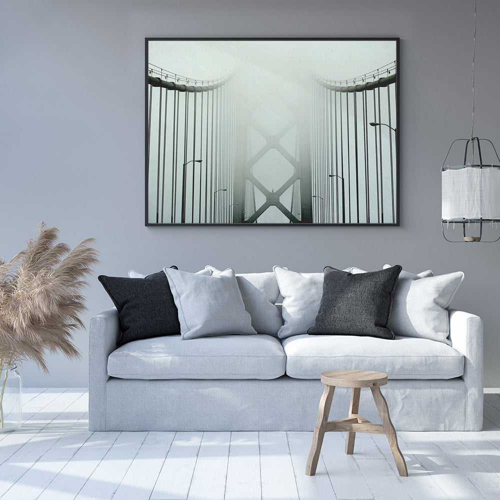 Misty Suspension Bridge Canvas Wall Art