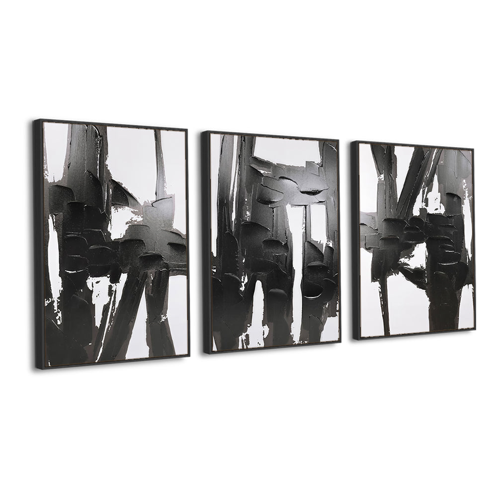 Modern Black & White 3-Piece Canvas Wall Art – Minimalist Monochrome Triptych