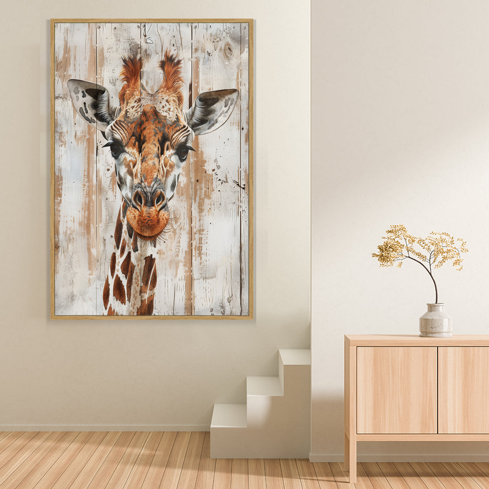 Rustic Giraffe Portrait Canvas Wall Art