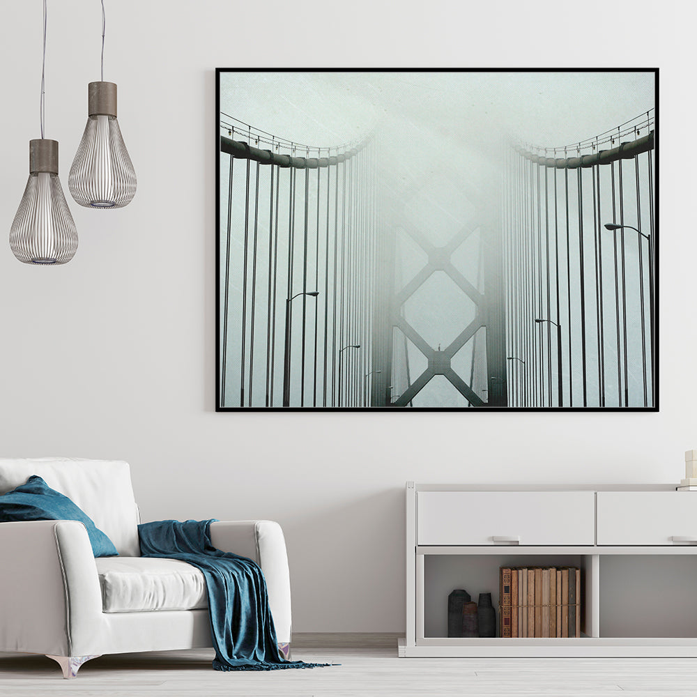 Misty Suspension Bridge Canvas Wall Art