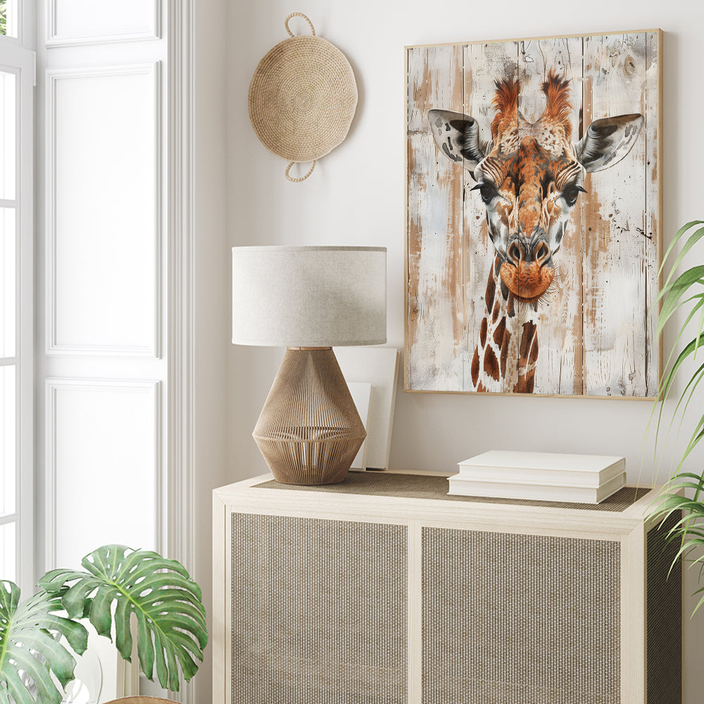 Rustic Giraffe Portrait Canvas Wall Art