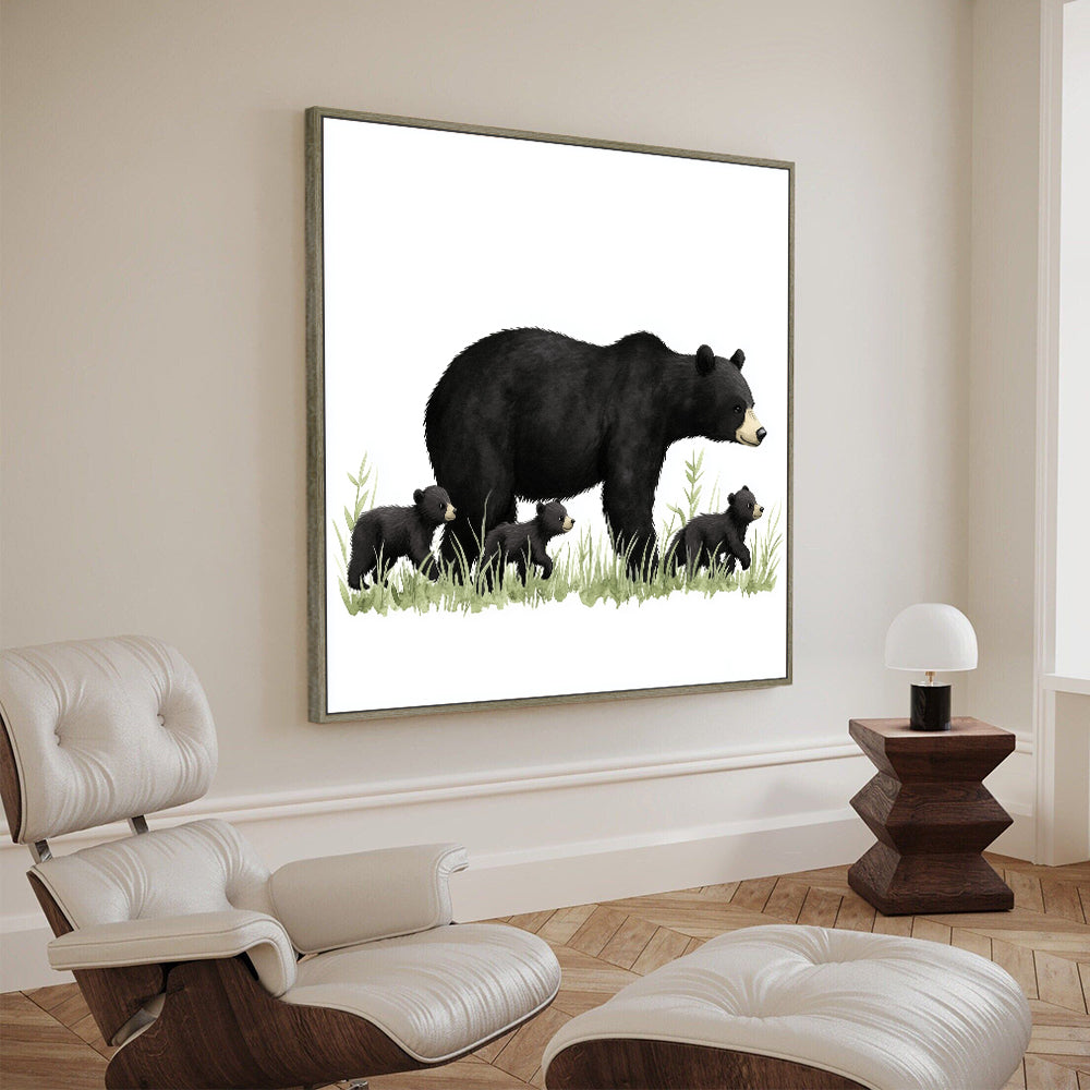 Mother Bear With Cubs Canvas Wall Art