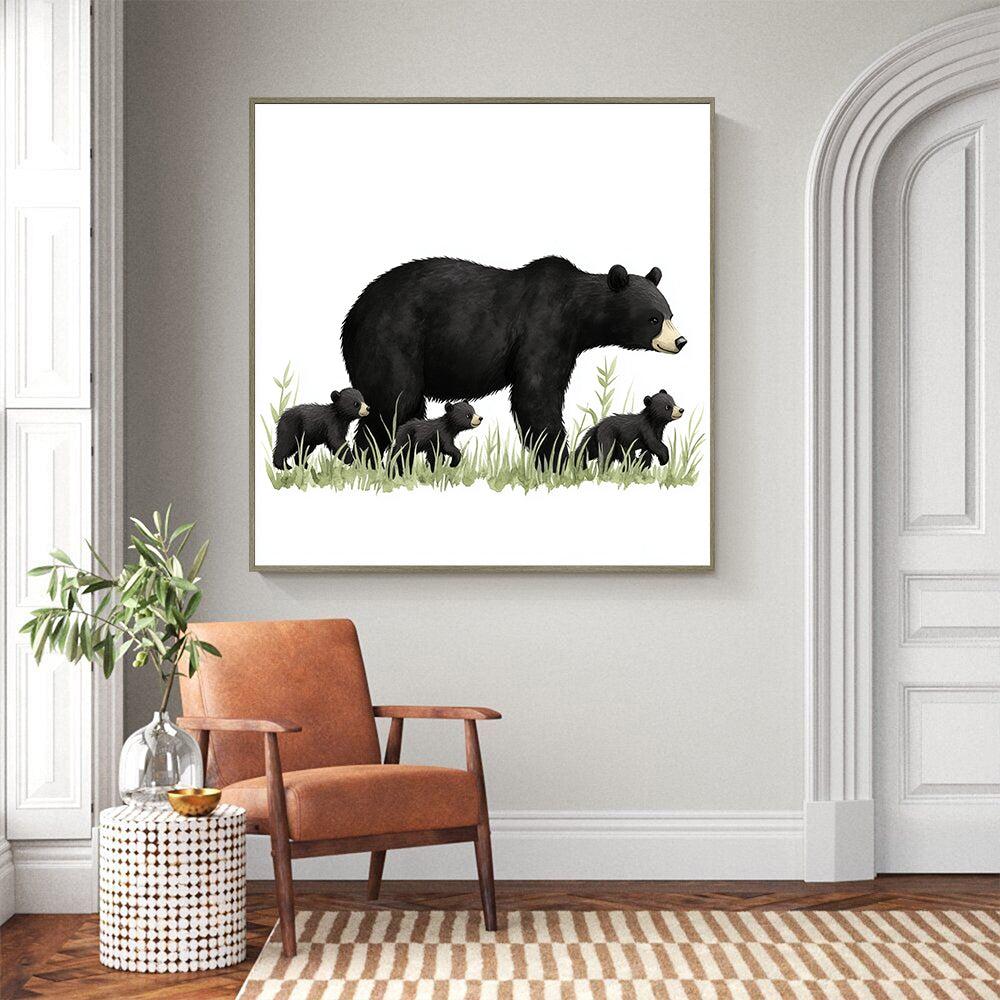 Mother Bear With Cubs Canvas Wall Art