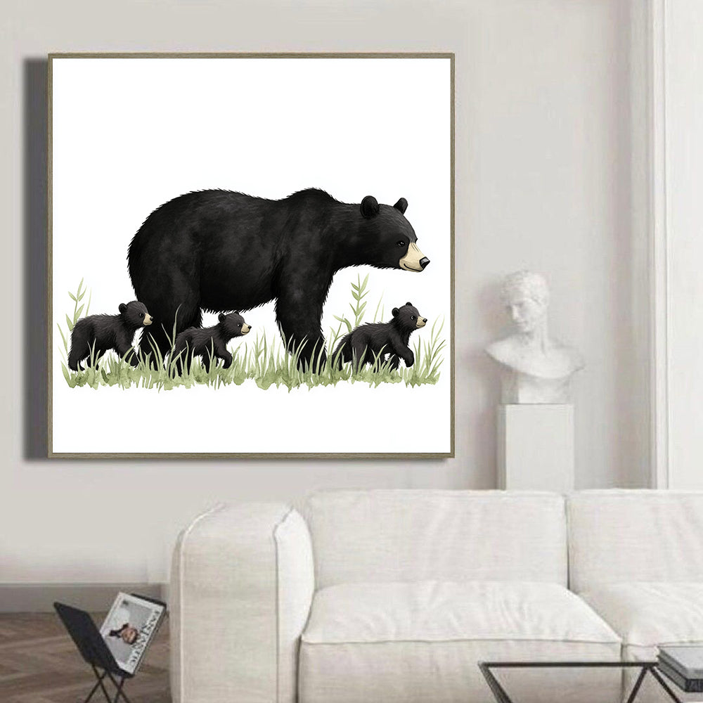 Mother Bear With Cubs Canvas Wall Art