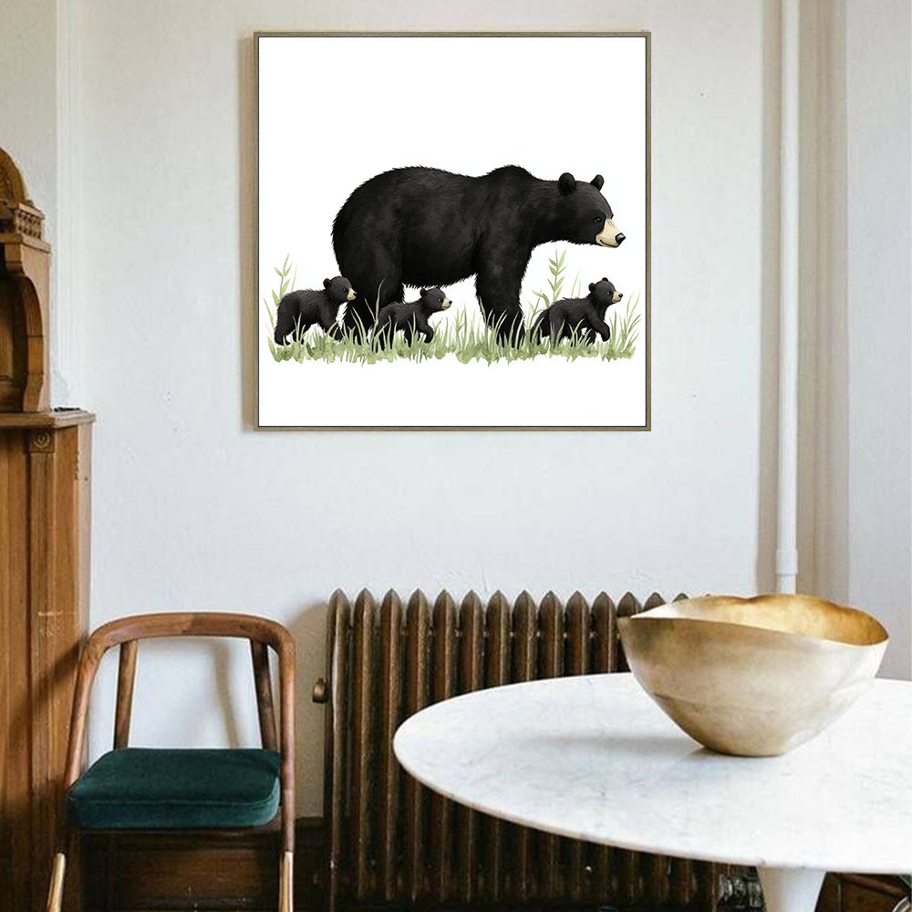 Mother Bear With Cubs Canvas Wall Art