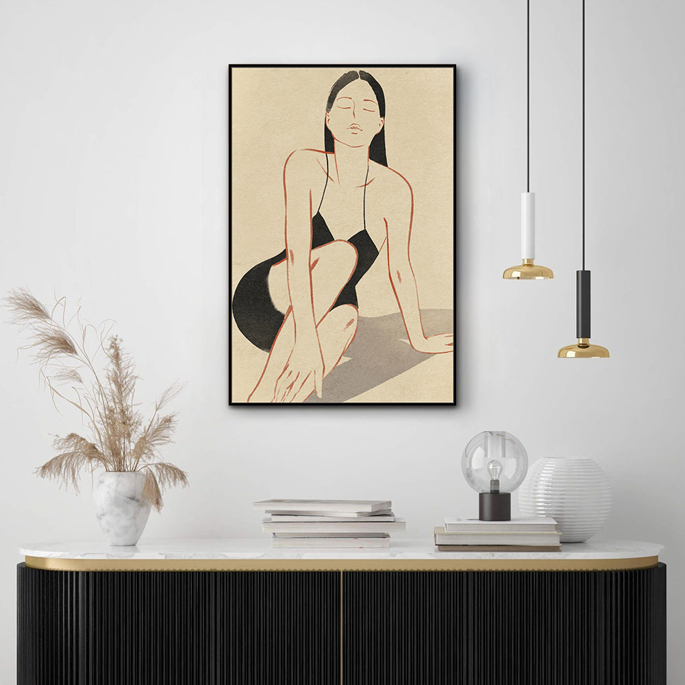 Elegant Black Swimsuit - Timeless Minimalism Canvas Wall Art