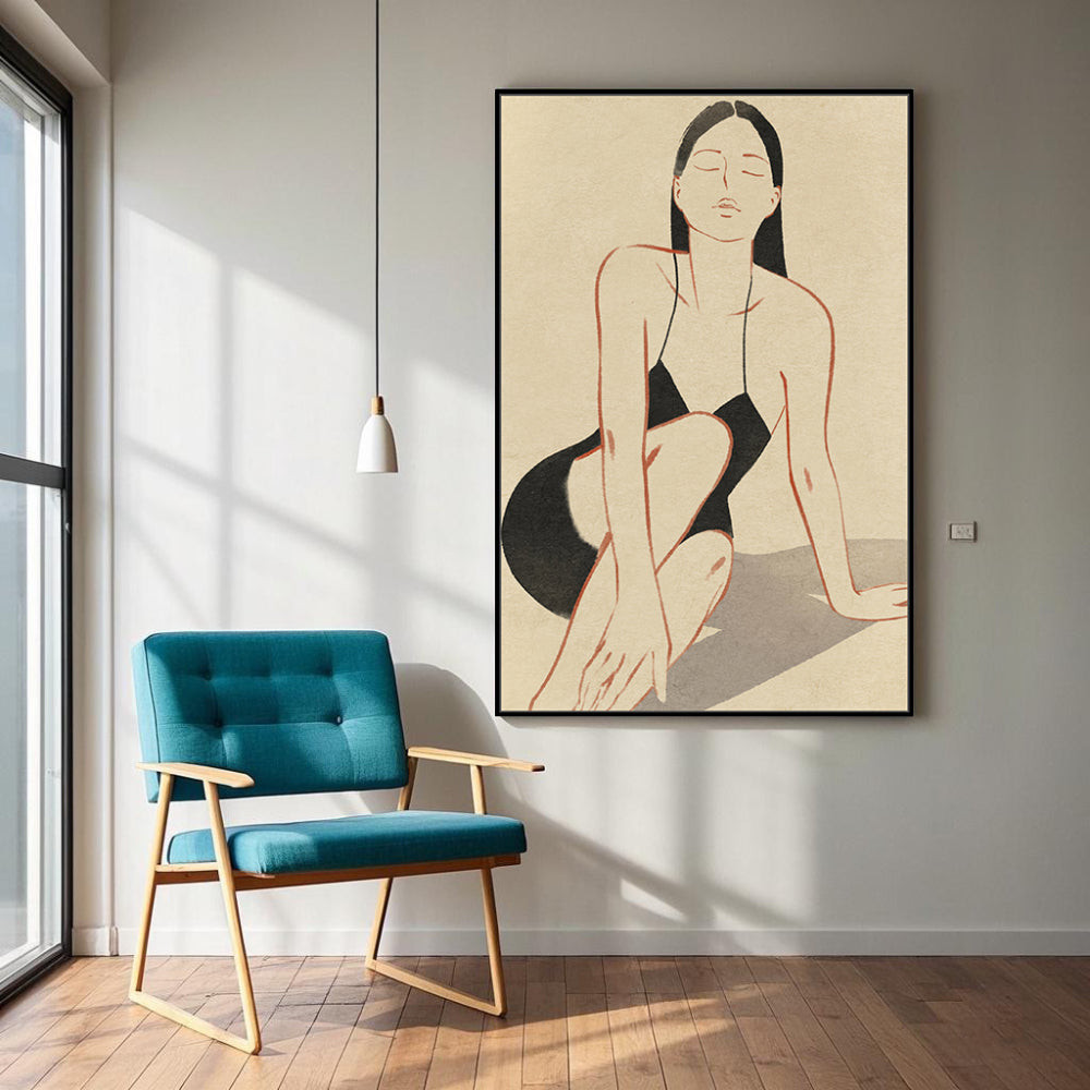 Elegant Black Swimsuit - Timeless Minimalism Canvas Wall Art