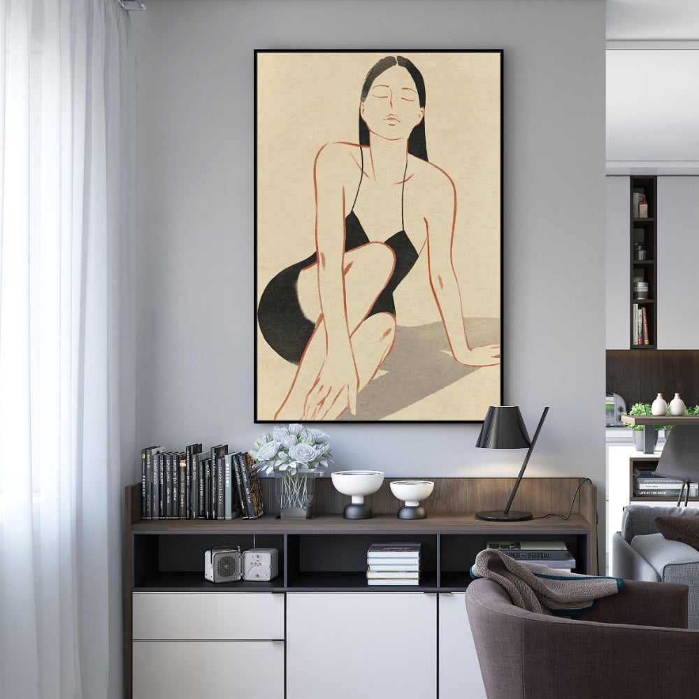 Elegant Black Swimsuit - Timeless Minimalism Canvas Wall Art