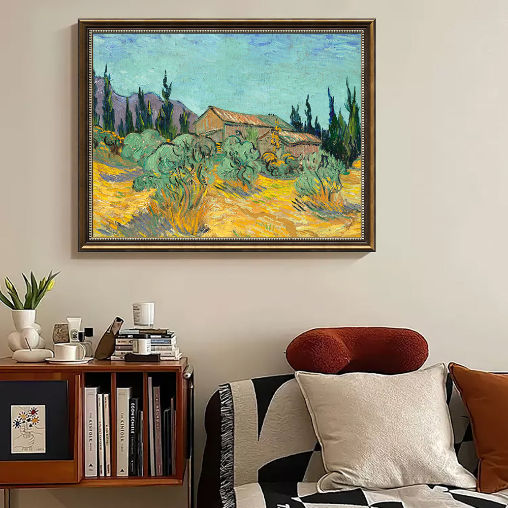 Vincent Van Gogh's "Wooden Cabins among the Olive Trees and Cypresses"