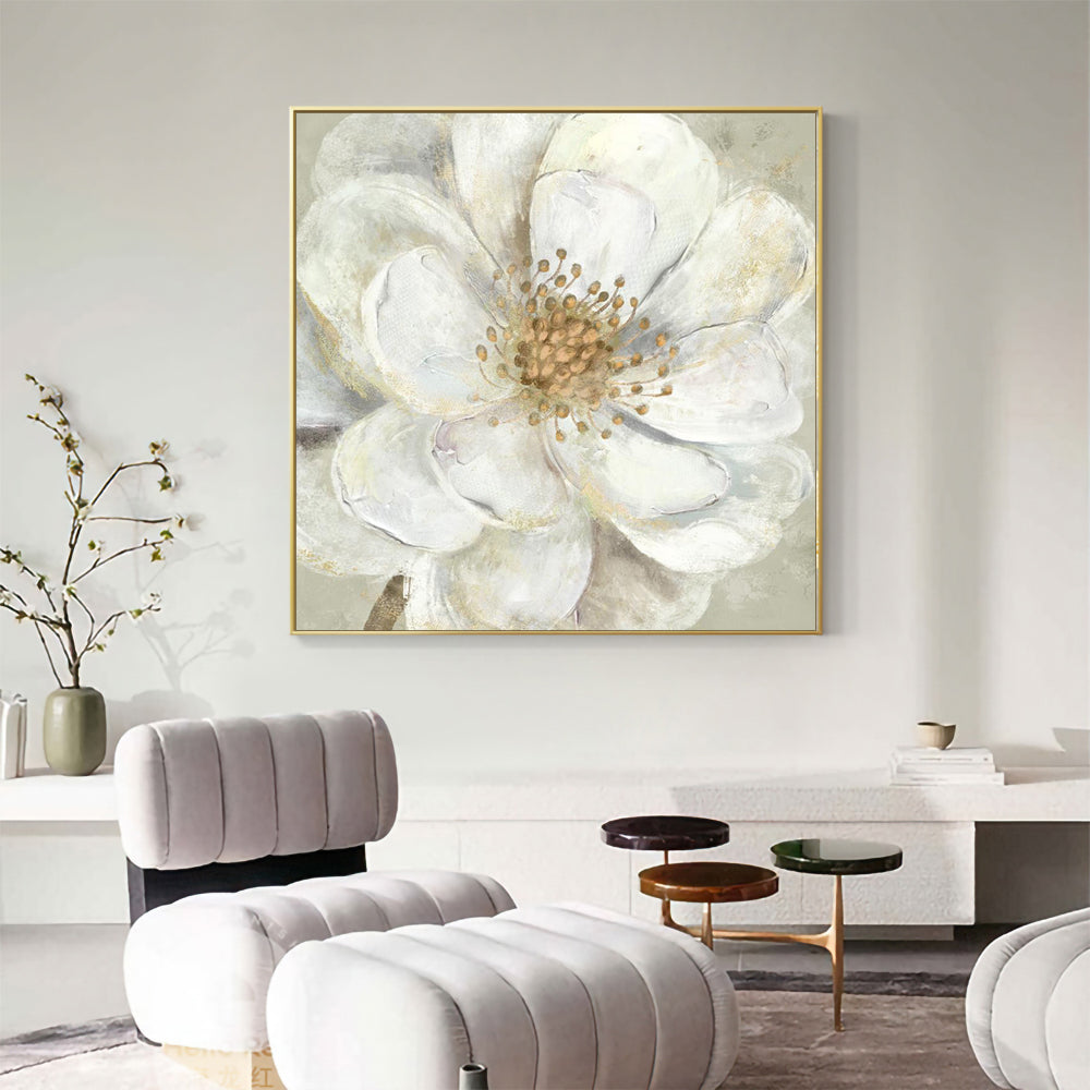 Elegant White Blossom – Soft & Timeless Floral Painting Canvas Wall Art