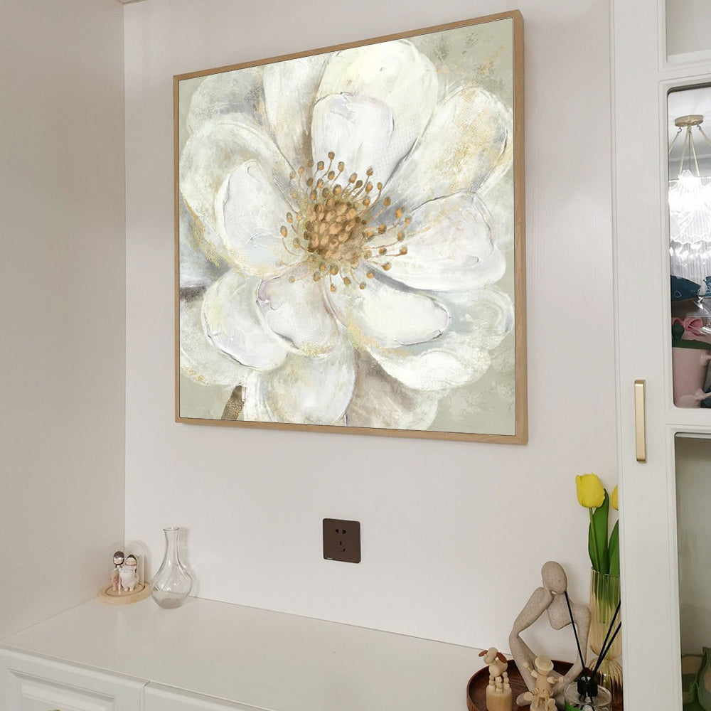 Elegant White Blossom – Soft & Timeless Floral Painting Canvas Wall Art